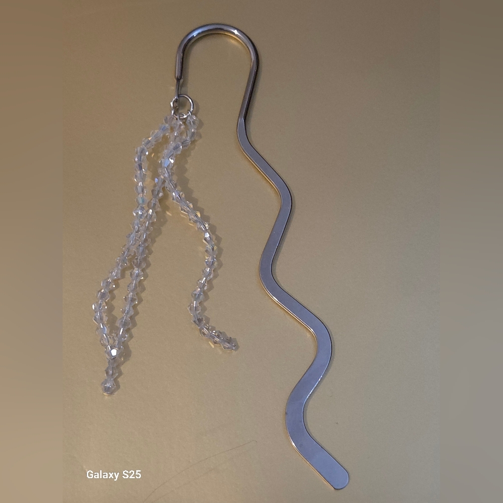 Silver Wavy Bookmark with Beaded Tassel